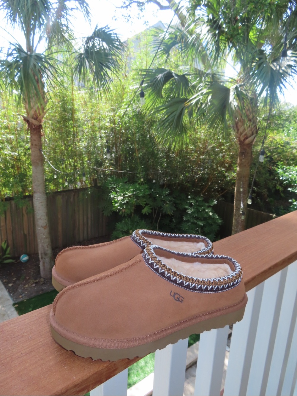 UGG Chestnut Brown Moc Slipper Clog with Shearling Trim